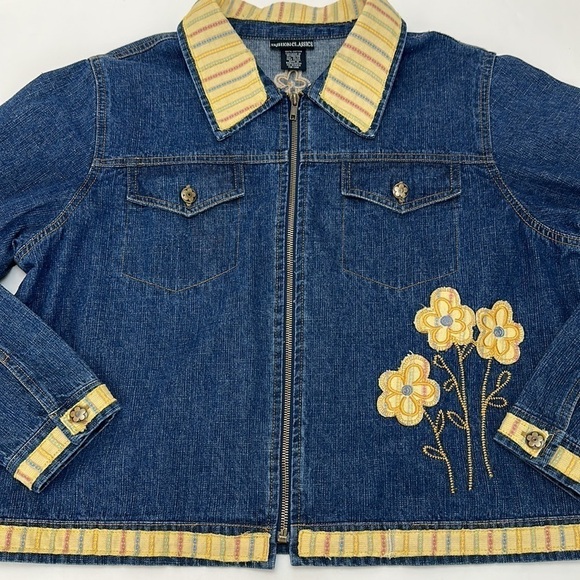 Vtg Fashion Classics Blue Denim Full Zip Jacket XL Floral Embroidery Boxy - Picture 13 of 14